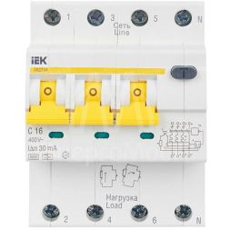 Выключатель автоматический дифференциального тока 4п (3P+N) C 16А 30мА тип A 6кА АВДТ-34 IEK MAD22-6-016-C-30