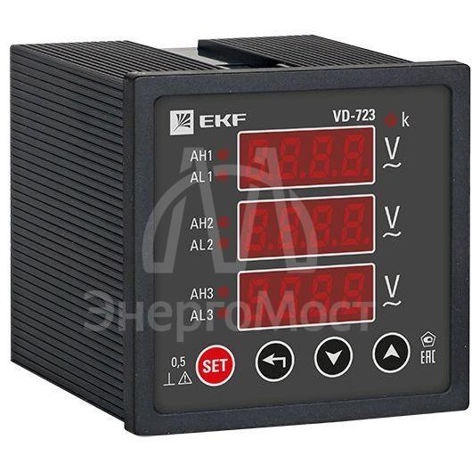 Вольтметр цифровой VD-723 на панель 72х72 трехфазный EKF vd-723