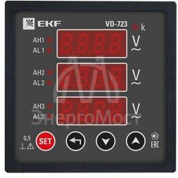 Вольтметр цифровой VD-723 на панель 72х72 трехфазный EKF vd-723