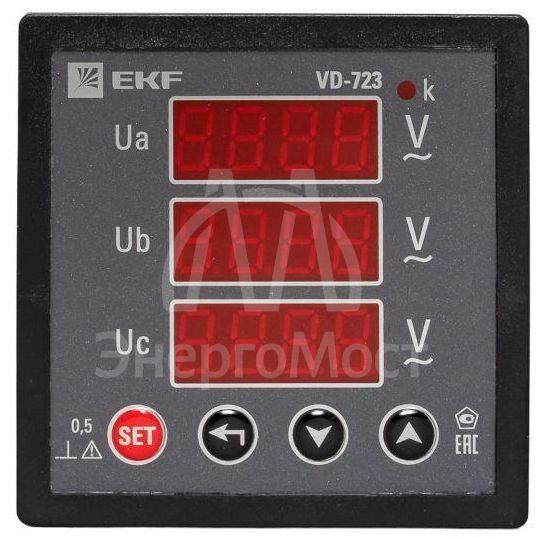 Вольтметр цифровой VD-723 на панель 72х72 трехфазный EKF vd-723