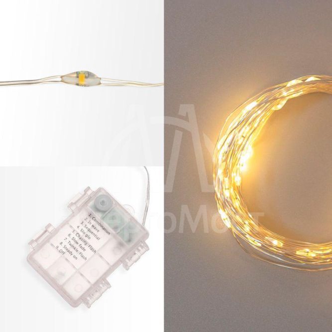 Гирлянда Роса 20м 200LED IP44 на батарейках 3хАА с пультом 8 режимов тепл. бел. Neon-Night 303-257