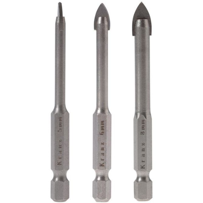 Набор сверл по керамической плитке 5-6-8мм шестигранный хвостовик Kranz KR-91-0655