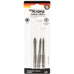 Набор сверл по керамической плитке 5-6-8мм шестигранный хвостовик Kranz KR-91-0655