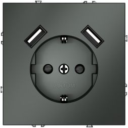 Розетка 1-м СП S70 16А с USB A+A с заземл. защ. шторки механизм титан Voltum VLS040406