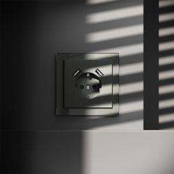 Розетка 1-м СП S70 16А с USB A+A с заземл. защ. шторки механизм титан Voltum VLS040406