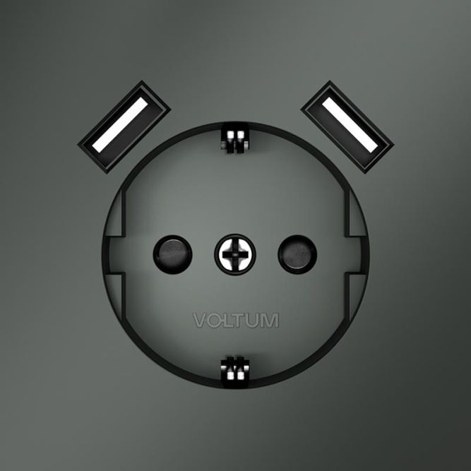 Розетка 1-м СП S70 16А с USB A+A с заземл. защ. шторки механизм титан Voltum VLS040406