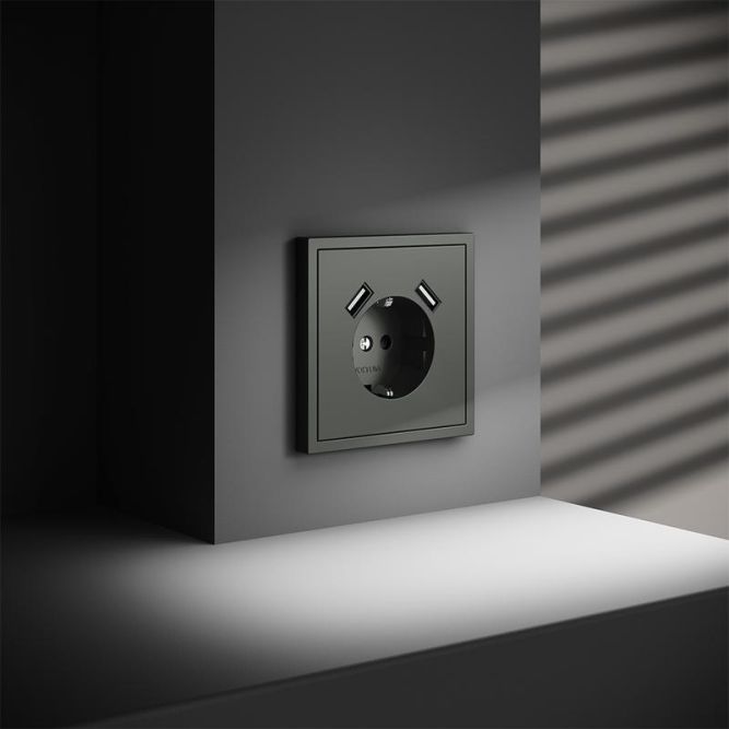 Розетка 1-м СП S70 16А с USB A+A с заземл. защ. шторки механизм титан Voltum VLS040406