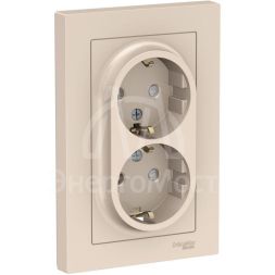 Розетка 2-м AtlasDesign 16А с заземл. защ. шторки в сборе беж. SchE ATN000226