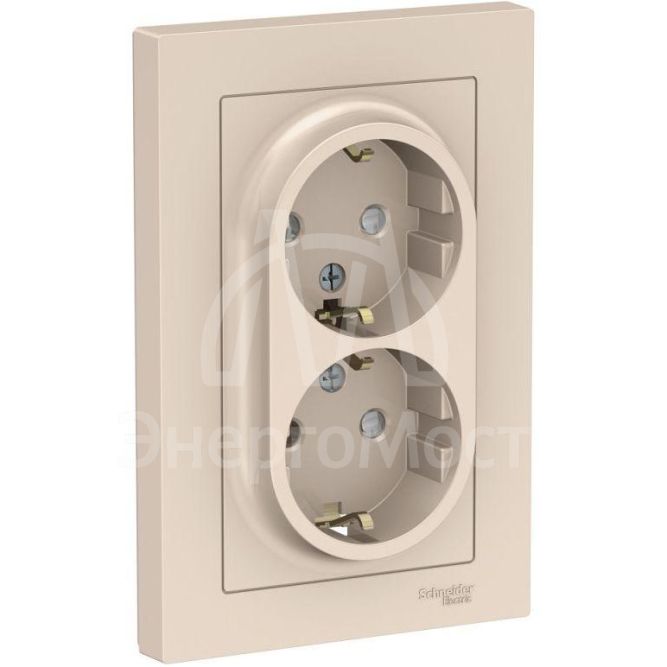 Розетка 2-м AtlasDesign 16А с заземл. защ. шторки в сборе беж. SchE ATN000226