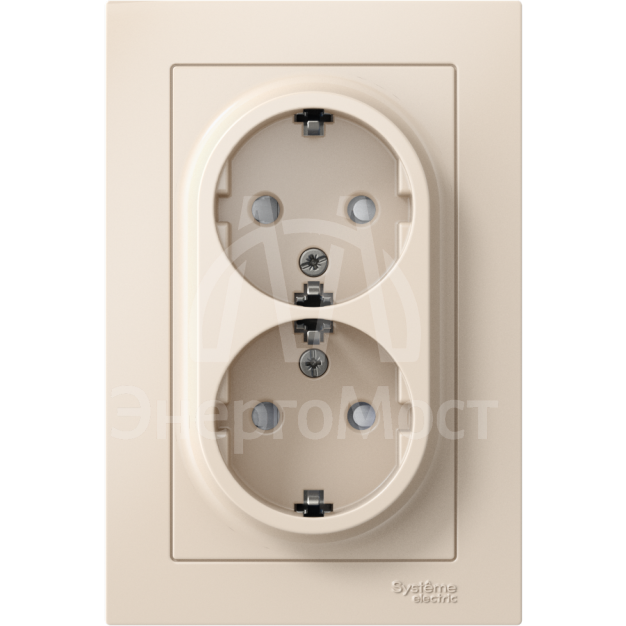 Розетка 2-м AtlasDesign 16А с заземл. защ. шторки в сборе беж. SchE ATN000226