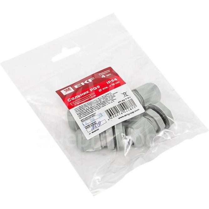 Сальник PG9 IP54 отв. d16мм провод d4-8мм (уп.4шт) PROxima EKF plc-pg-9-4-r