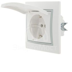 Розетка 1-м СП Мира керам. с заземл. с защ. крышкой бел./сер. LEZARD 701-0215-123