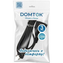 Удлинитель-шнур 1х3м без заземл. 10А IP20 ПВС 2х1 черн. DOMTOK 2339