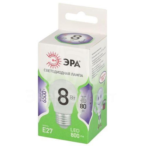 Лампа светодиодная GREEN LINE P45-8W-865-E27 GL 8Вт шар 6500К свет холод. E27 Эра Б0067022