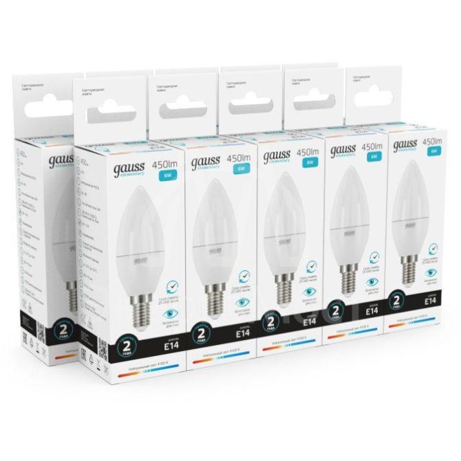 Лампа светодиодная Elementary 6Вт свеча 4100К бел. E14 450лм 180-240В Gauss 33126