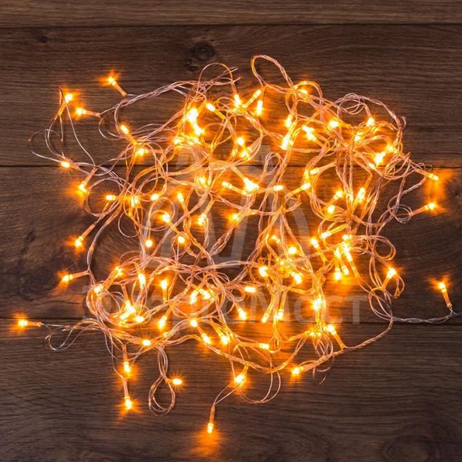 Гирлянда светодиодная универсальная 100LED тепл. бел. 10м провод прозр. с контроллером Neon-Night 303-063