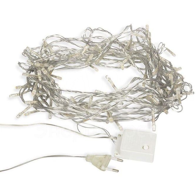 Гирлянда светодиодная универсальная 100LED тепл. бел. 10м провод прозр. с контроллером Neon-Night 303-063