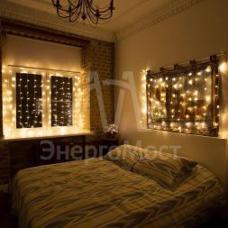 Гирлянда &amp;quot;Светодиодный дождь&amp;quot; с контроллером 1.5х1м 96LED тепло-бел. прозр. провод 8Вт 230В IP20 NEON-NIGHT 235-026