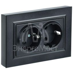 Розетка 2-м СП BRITE РС12-3-БрЧ 16А в сборе с заземл. без защ. шторок черн. IEK BR-R21-16-K02-F