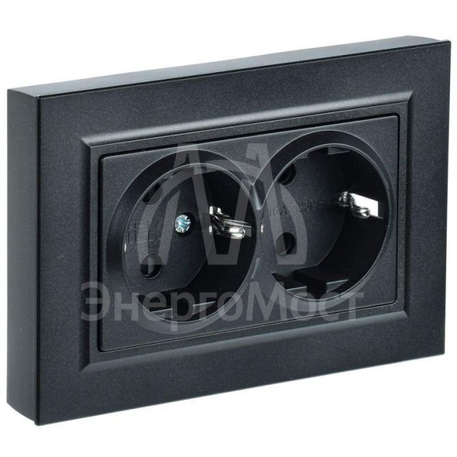 Розетка 2-м СП BRITE РС12-3-БрЧ 16А в сборе с заземл. без защ. шторок черн. IEK BR-R21-16-K02-F