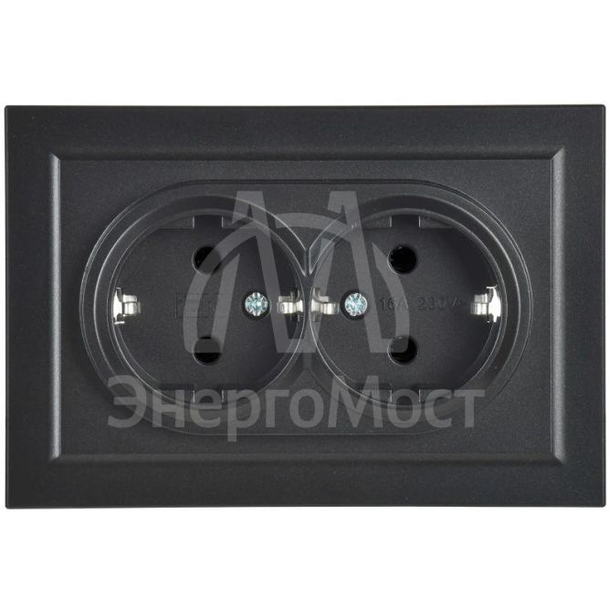 Розетка 2-м СП BRITE РС12-3-БрЧ 16А в сборе с заземл. без защ. шторок черн. IEK BR-R21-16-K02-F