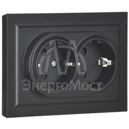 Розетка 2-м СП BRITE РС12-3-БрЧ 16А в сборе с заземл. без защ. шторок черн. IEK BR-R21-16-K02-F