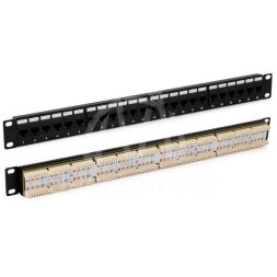 Патч-панель 19дюйм 1U RJ45 кат.5e 24 порта PP3-19-24-8P8C-C5E-110D черн. Hyperline 246095