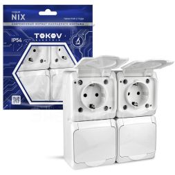 Розетка 4-м ОП Nix 16А IP54 250В с заземл. с крышкой бел. TOKOV ELECTRIC TKE-NX-R4Z-C01-IP54