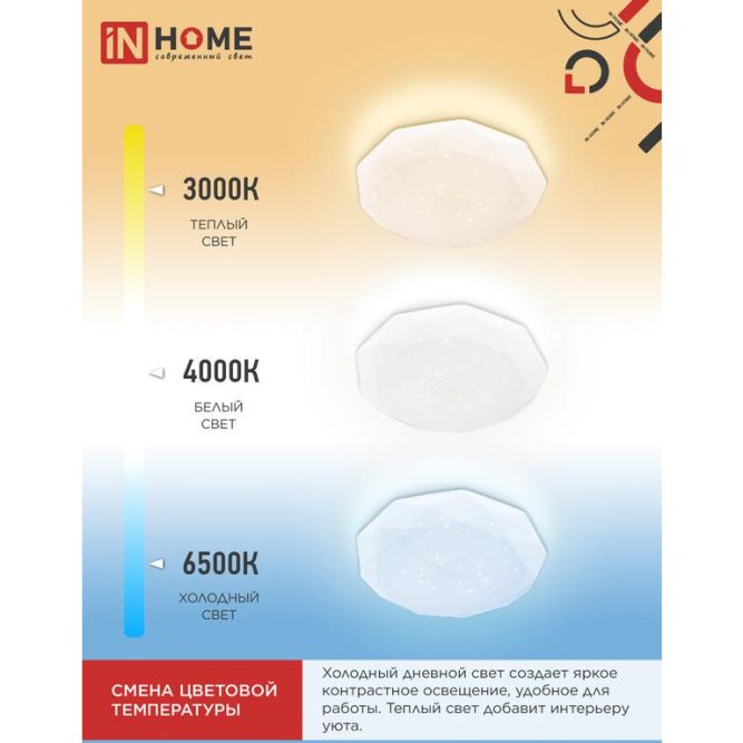Светильник светодиодный COMFORT DIAMOND 36Вт 230В 3000-6500К 2900лм 330х80мм с пультом ДУ IN HOME 4690612035031