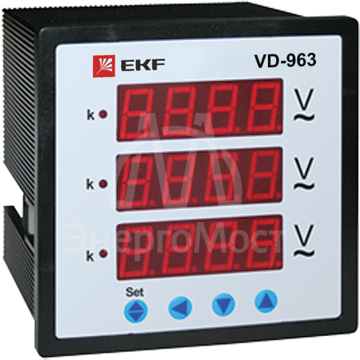 Вольтметр цифровой VD-963 на панель 96х96 трехфазный EKF vd-963