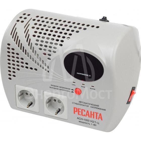 Стабилизатор напряжения АСН-1000 Н2/1-Ц 1ф 1кВт настен. с двумя розетками IP20 релейный Ресанта 63/6/13