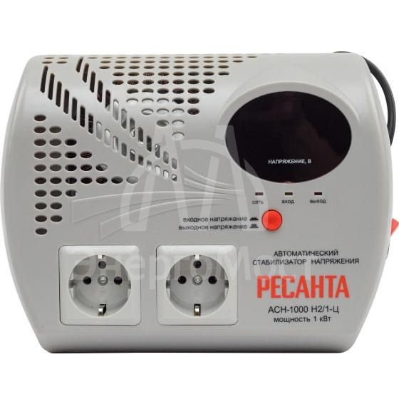 Стабилизатор напряжения АСН-1000 Н2/1-Ц 1ф 1кВт настен. с двумя розетками IP20 релейный Ресанта 63/6/13