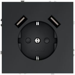 Розетка 1-м СП S70 16А с USB A+A с заземл. защ. шторки механизм графит Voltum VLS040407