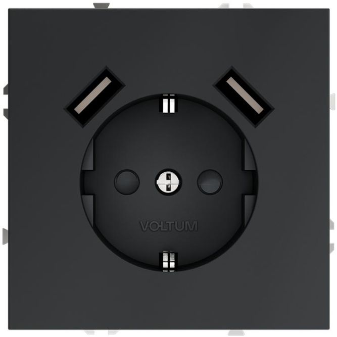 Розетка 1-м СП S70 16А с USB A+A с заземл. защ. шторки механизм графит Voltum VLS040407