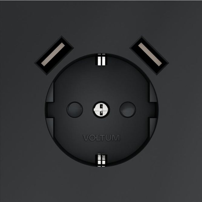 Розетка 1-м СП S70 16А с USB A+A с заземл. защ. шторки механизм графит Voltum VLS040407