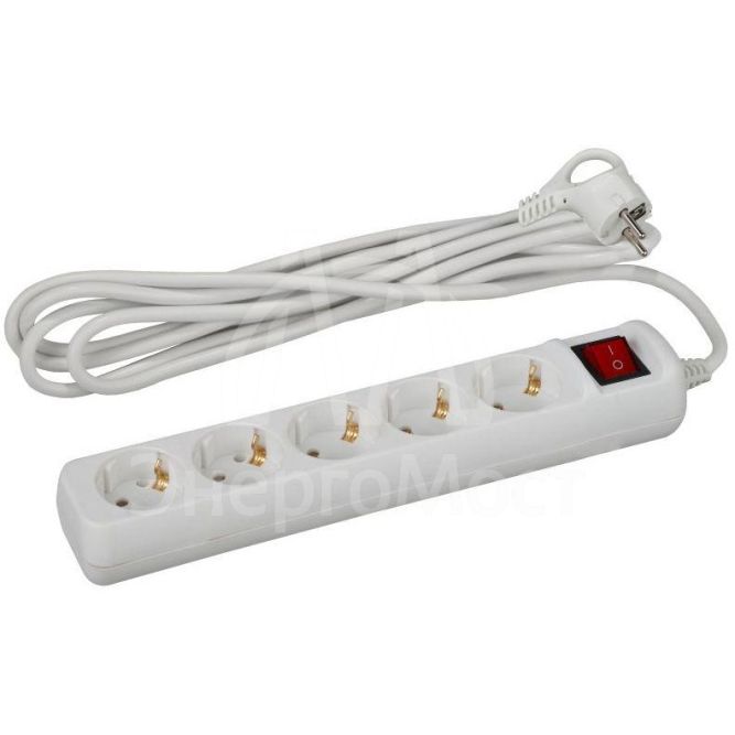 Удлинитель 5х 3м с заземл. с выкл. 10А ПВС 3х0.75 UX-5es-3m ЭРА Б0035757