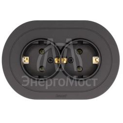 Розетка 2-м СП OSEN с заземл. ПБТ круглая механизм черн. бархат LEZARD 744-4200-127B