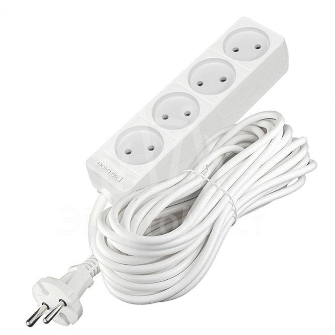 Удлинитель 4х10м без заземл. 10А IP20 2.2кВт ПВС 2х1 бел. DOMTOK 2355