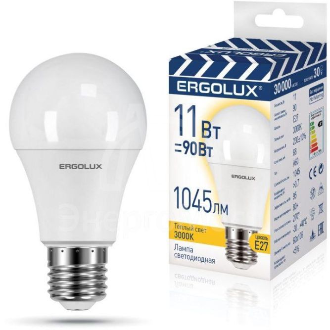 Лампа светодиодная LED-A60-11W-E27-3K &amp;quot;ПРОМО&amp;quot; ЛОН 11Вт Е27 3000К 220-240В Ergolux 14458