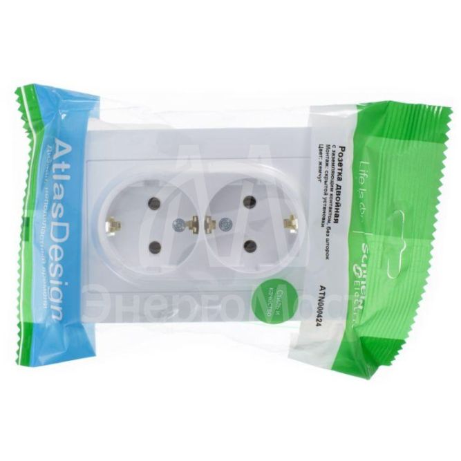 Розетка 2-м AtlasDesign 16А с заземл. в сборе жемчуг SchE ATN000424