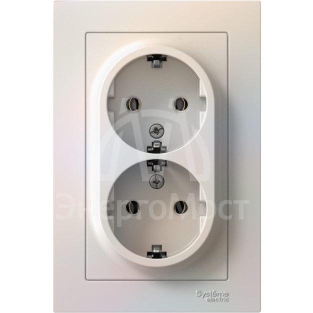 Розетка 2-м AtlasDesign 16А с заземл. в сборе жемчуг SchE ATN000424