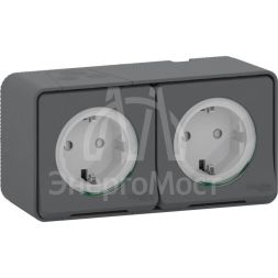 Блок 2х розеток ОП Mureva Styl защ. шторки с заземл. IP55 антрацит SchE MUR36029