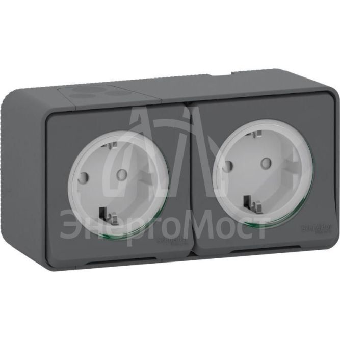 Блок 2х розеток ОП Mureva Styl защ. шторки с заземл. IP55 антрацит SchE MUR36029