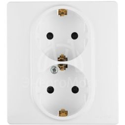 Розетка 2-м СП Etika 2К+З 16А защ. шторки с заземл. безвинт. зажимы в сборе бел. Leg 672233