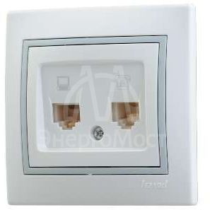 Розетка компьютерная + телеф. СП Мира RJ11 + RJ45 бел./сер. LEZARD 701-0215-143