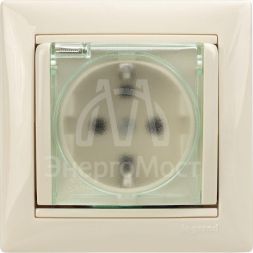 Механизм розетки 1-м СП Valena защ. шторки с защ. крышкой нем. станд. IP44 сл. кость Leg 774120