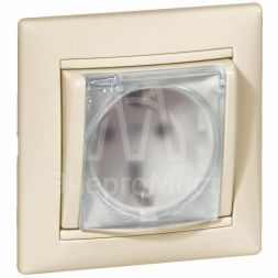 Механизм розетки 1-м СП Valena защ. шторки с защ. крышкой нем. станд. IP44 сл. кость Leg 774120