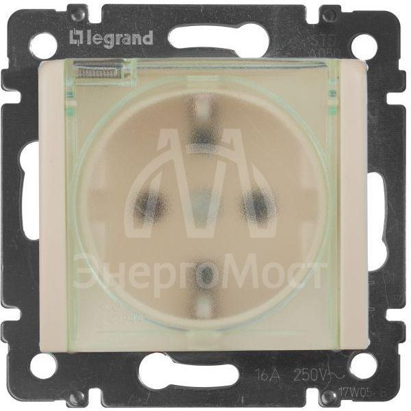 Механизм розетки 1-м СП Valena защ. шторки с защ. крышкой нем. станд. IP44 сл. кость Leg 774120