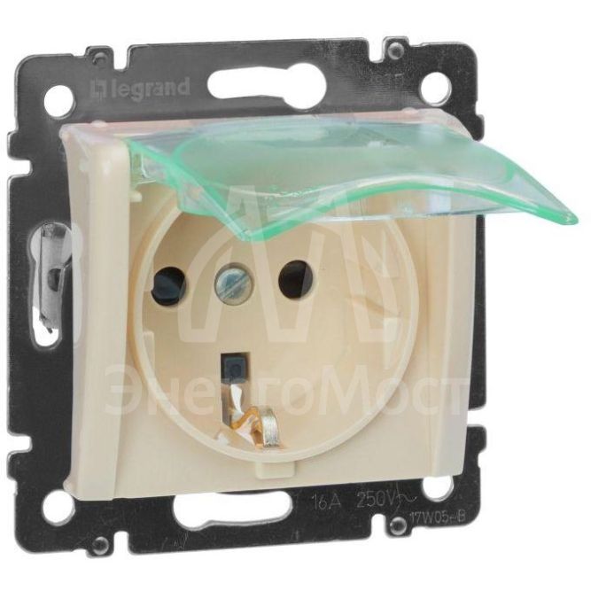 Механизм розетки 1-м СП Valena защ. шторки с защ. крышкой нем. станд. IP44 сл. кость Leg 774120