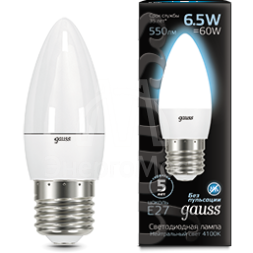 Лампа светодиодная Black 6.5Вт свеча 4100К бел. E27 550лм 150-265В Gauss 103102207